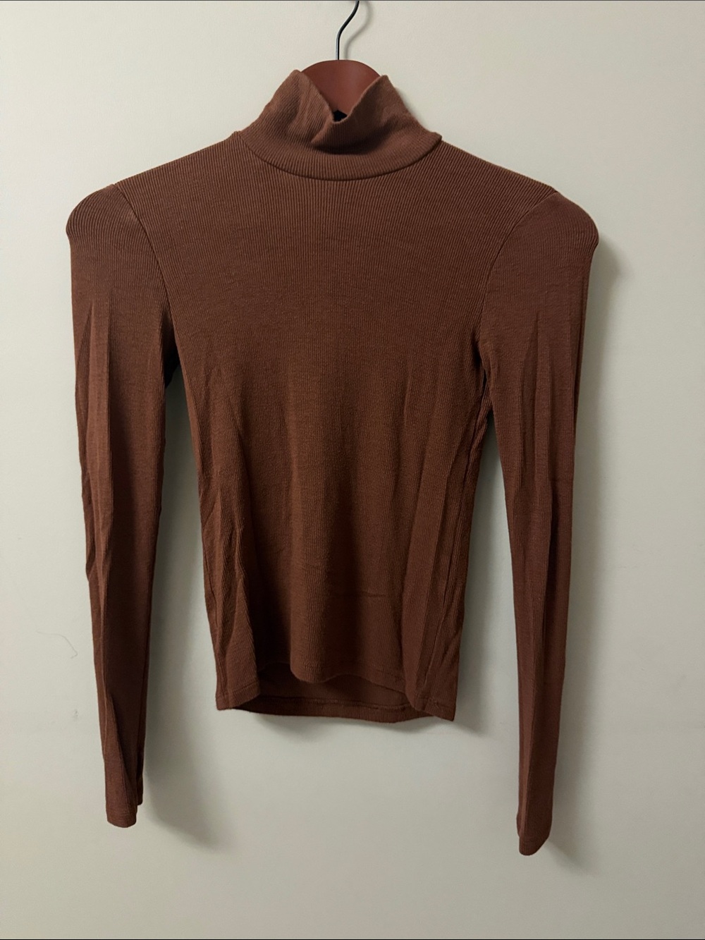 Wilfred Ribbed Turtleneck Long Sleeve Top in Chestnut Brown